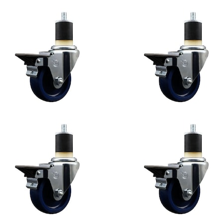 Service Caster 3.5'' Solid Poly Swivel 1-7/8'' Expanding Stem Caster Set with Brake, 4PK SCC-EX20S3514-SPUS-PLB-178-4